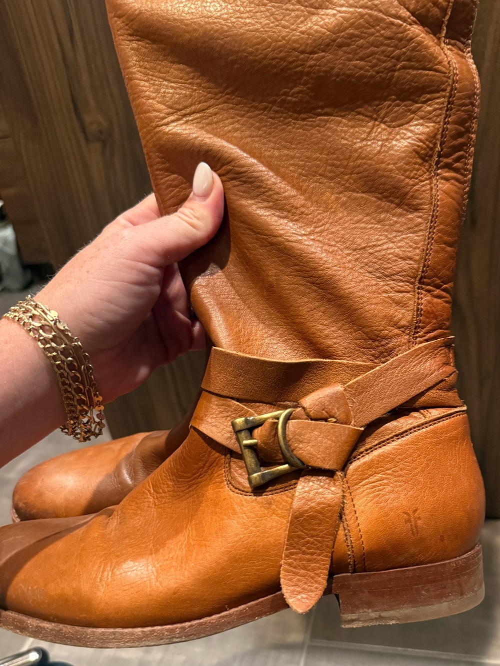 Frye Cognac Leather Mid-Calf Riding Boots